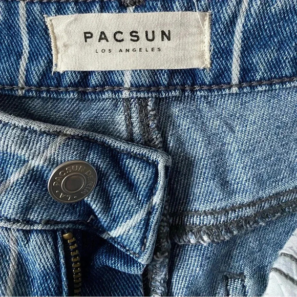 PACSUN Window Pane Striped High Rise Mom Jeans Straight Leg Cotton Denim Size 26 - Picture 8 of 10